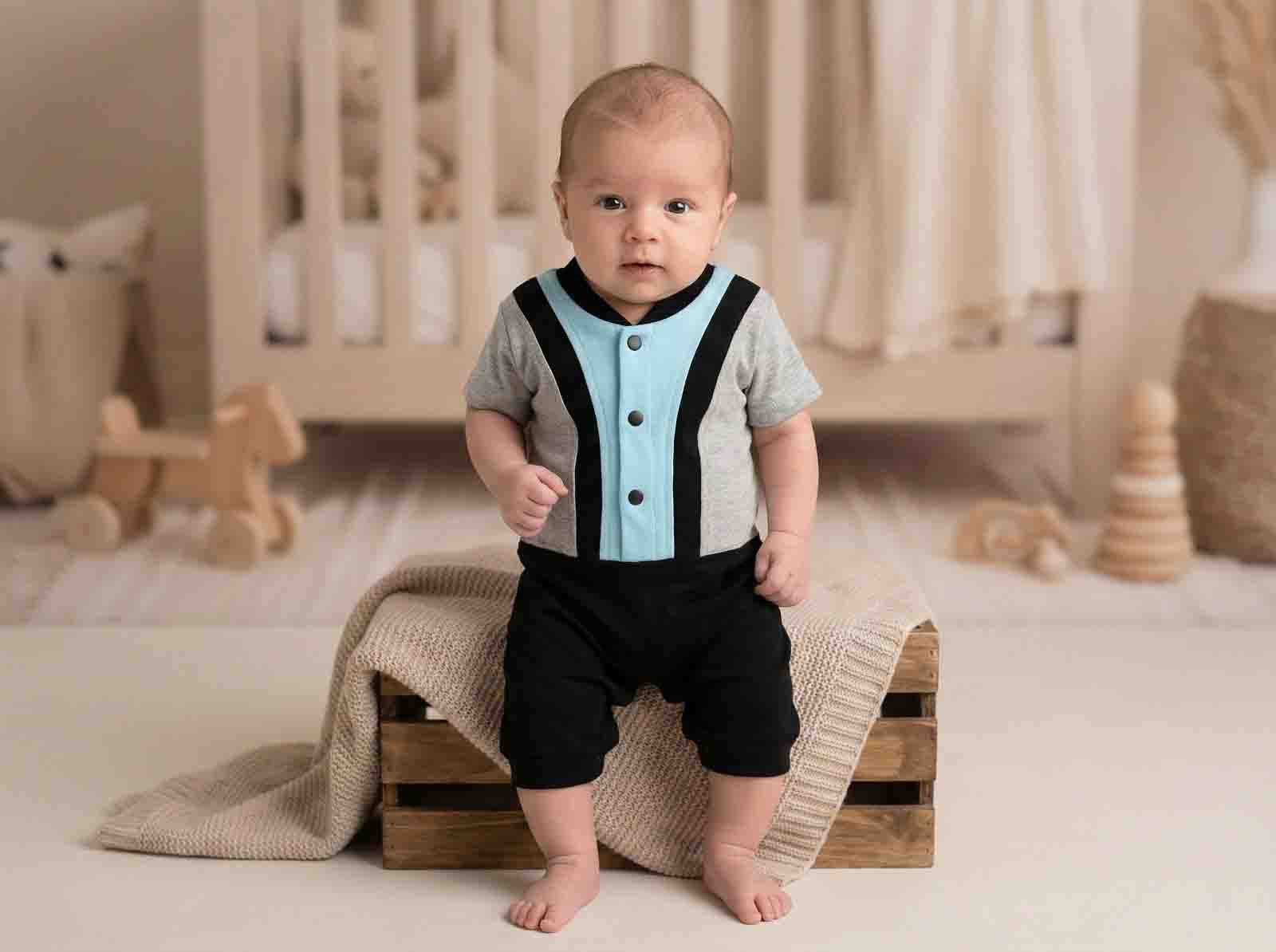 Kids Boys Romper Dress - Combed Cotton Short Sleeve One Piece