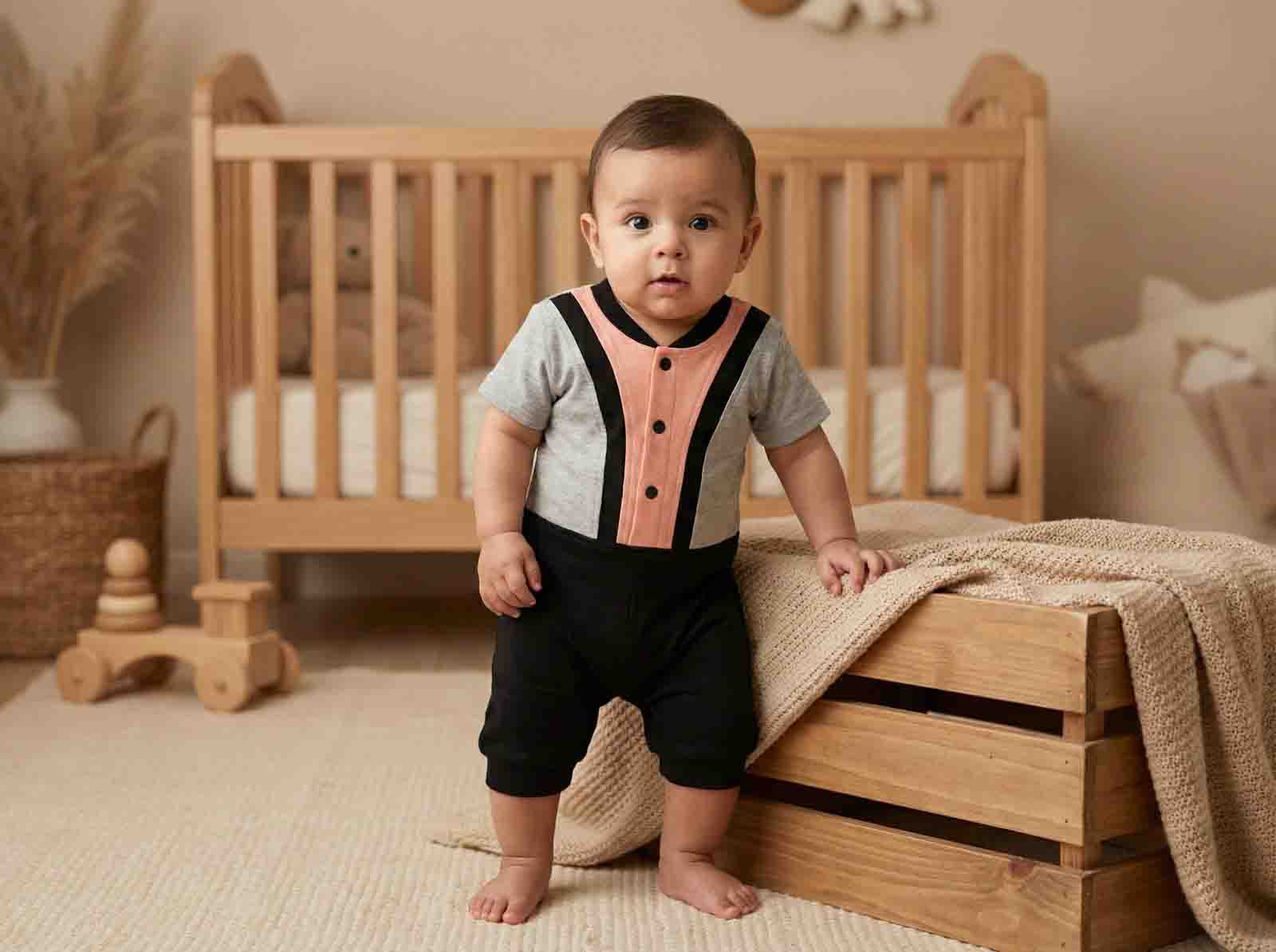 Kids Boys Romper Dress - Combed Cotton Short Sleeve One Piece