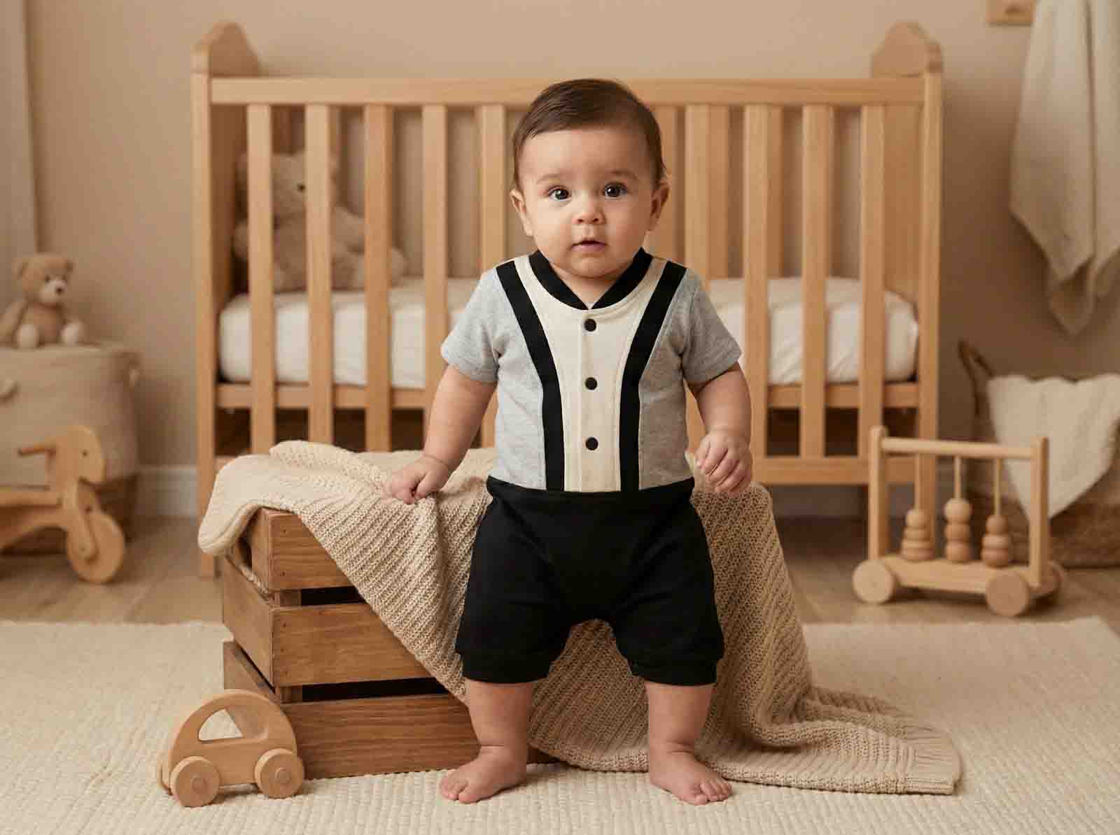 Kids Boys Romper Dress - Combed Cotton Short Sleeve One Piece