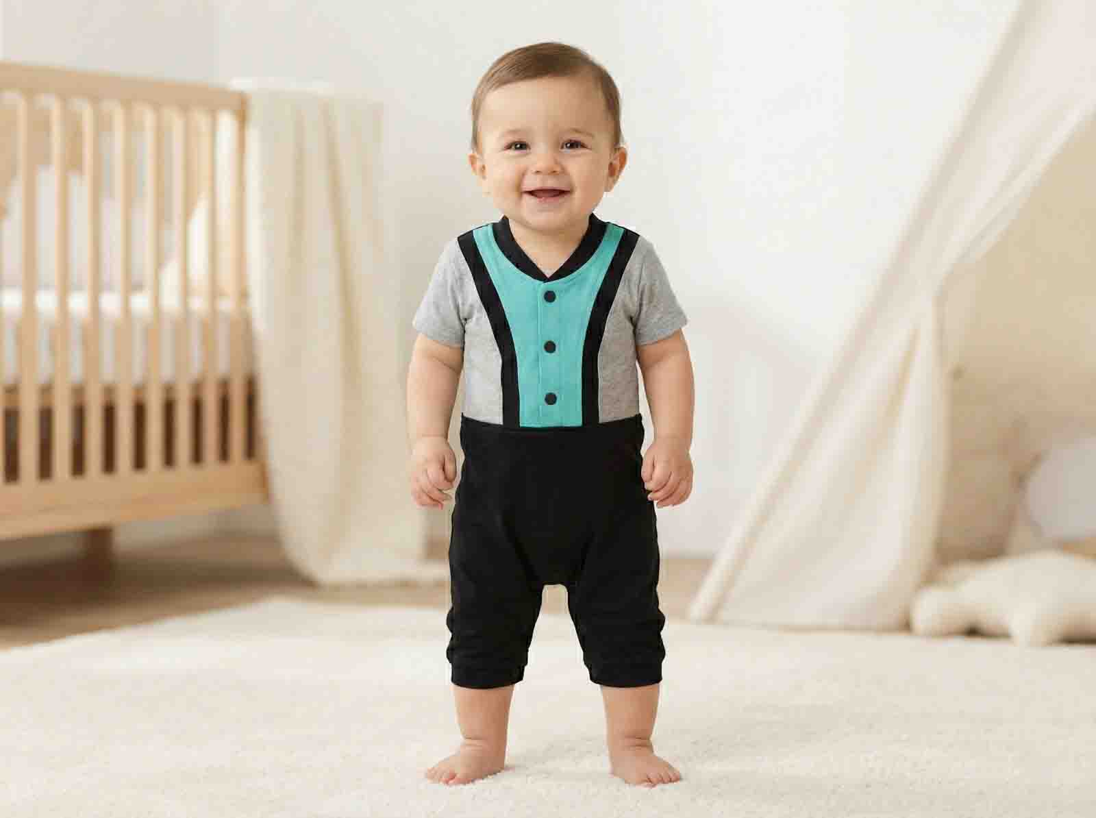 Kids Boys Romper Dress - Combed Cotton Short Sleeve One Piece