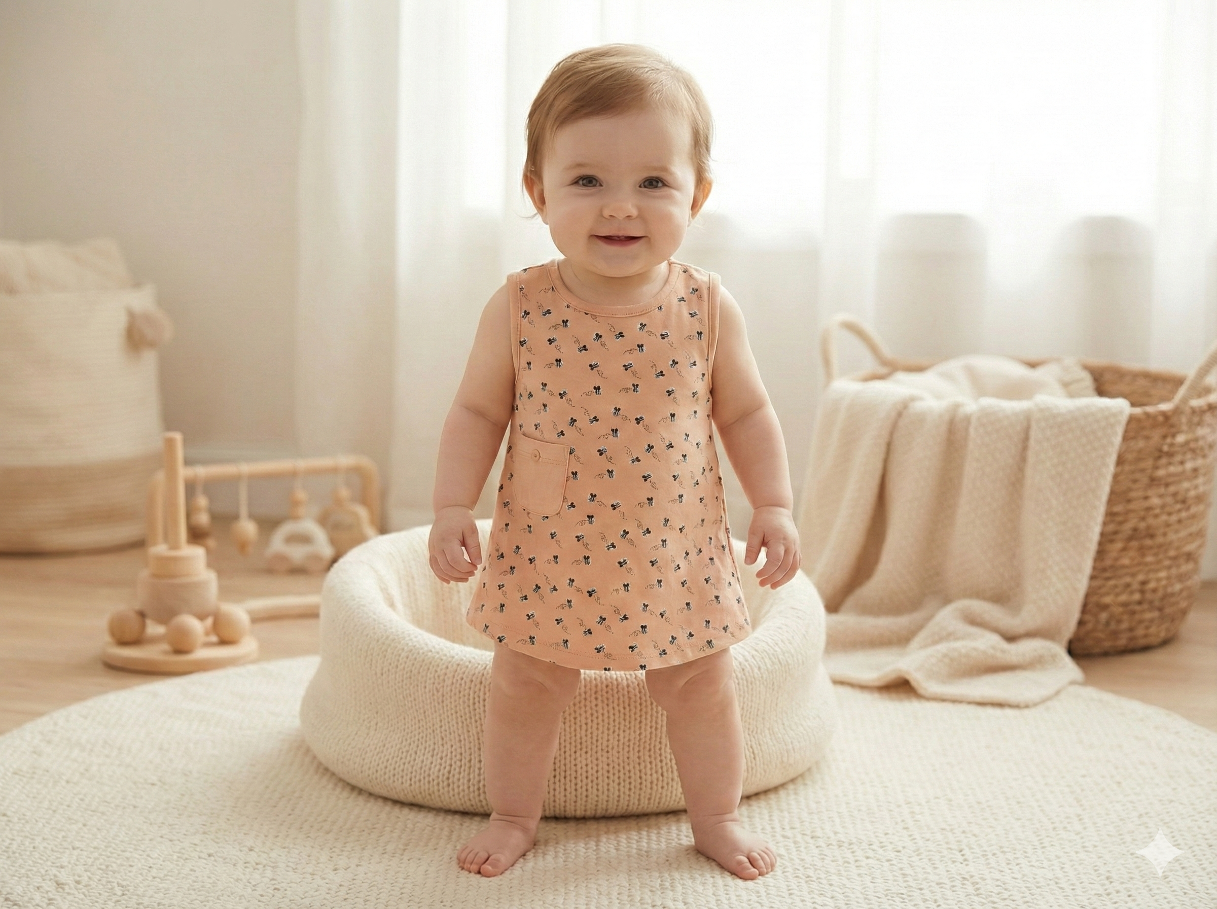 NOHA- BABY ALINE DRESS DOUBLE KNIT COTTON  WILL ALL OVER PRINT
