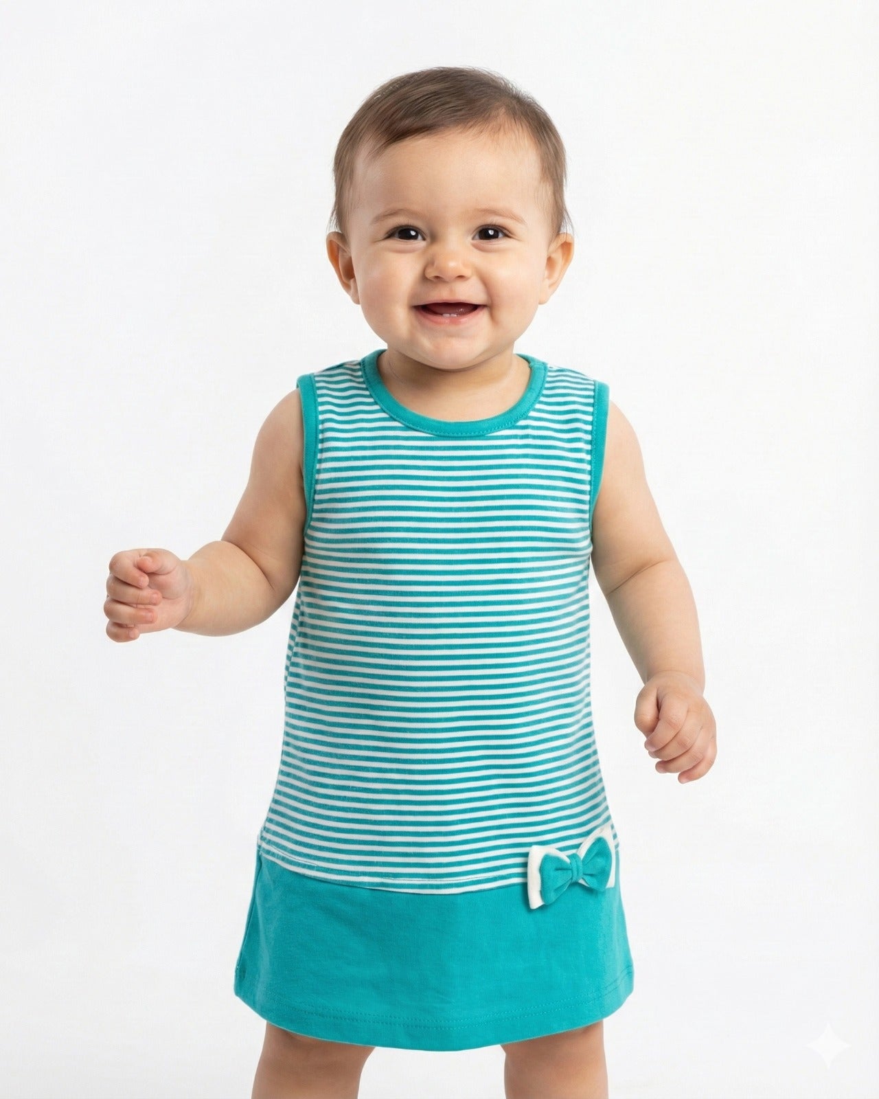 Baby Girl A-Line Dress with Bow - 100% Combed Cotton - Sleeveless Knee-Length Dress for Infants & Toddlers