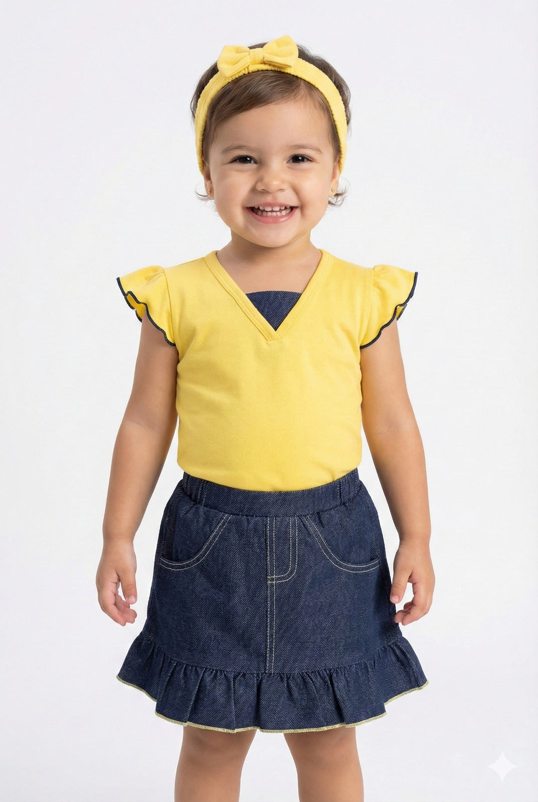 Baby Girl 2-Piece Outfit Set - 100% Combed Cotton Pink Ruffle Top & Denim Skirt - Summer Dress for Infants & Toddlers