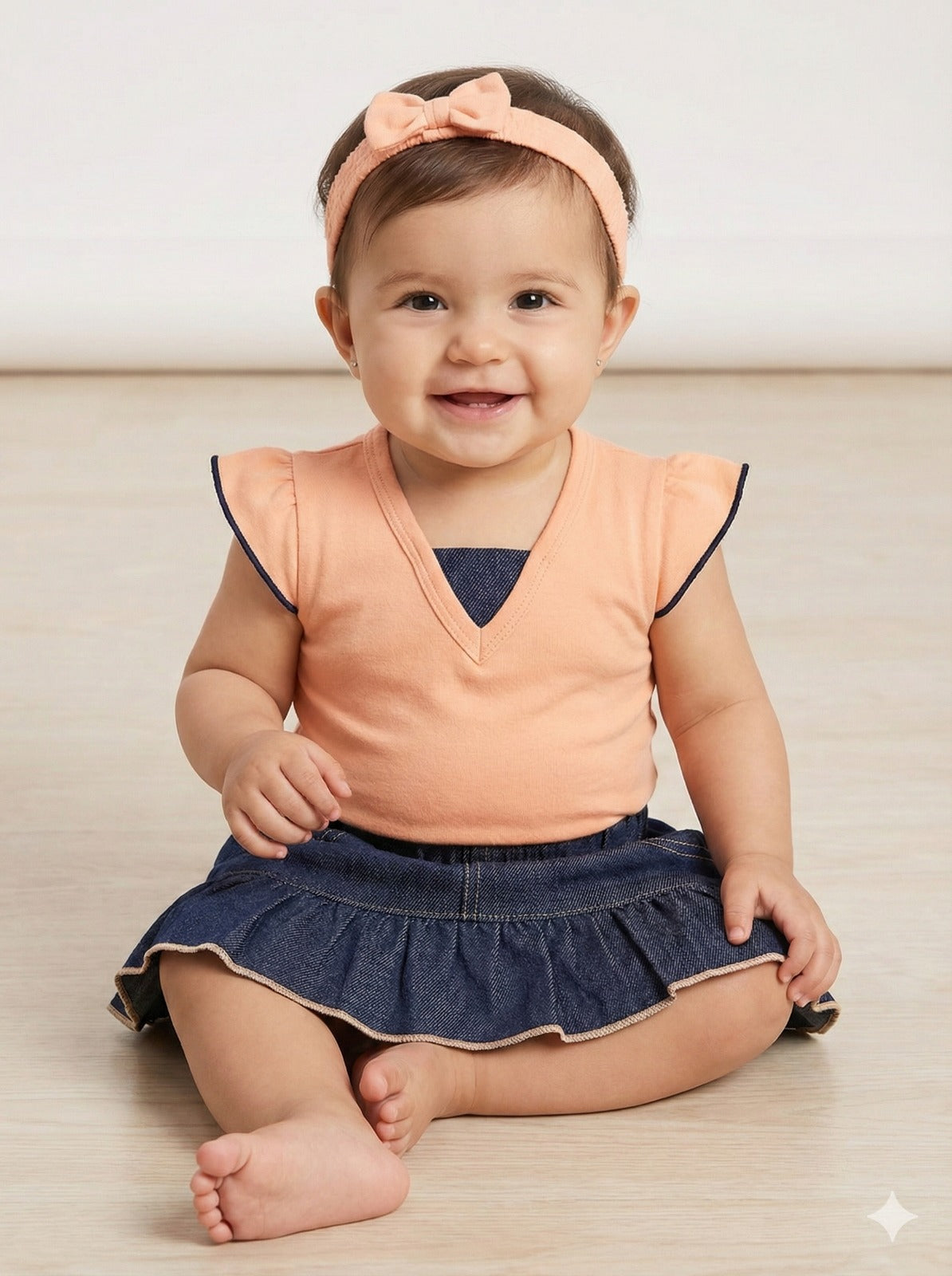 Baby Girl 2-Piece Outfit Set - 100% Combed Cotton Pink Ruffle Top & Denim Skirt - Summer Dress for Infants & Toddlers