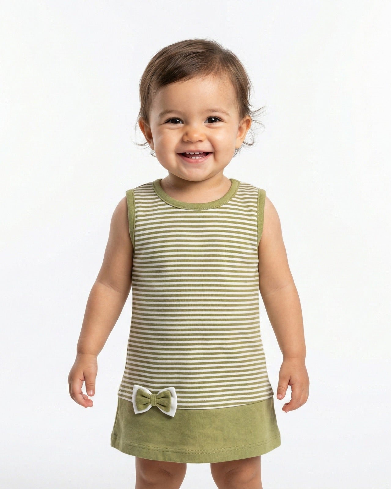 Baby Girl Combed Cotton A-Line Dress with Bow - Sleeveless Knee-Length Baby Girl Combed Cotton A-Line Dress with Bow - Sleeveless Knee-Length