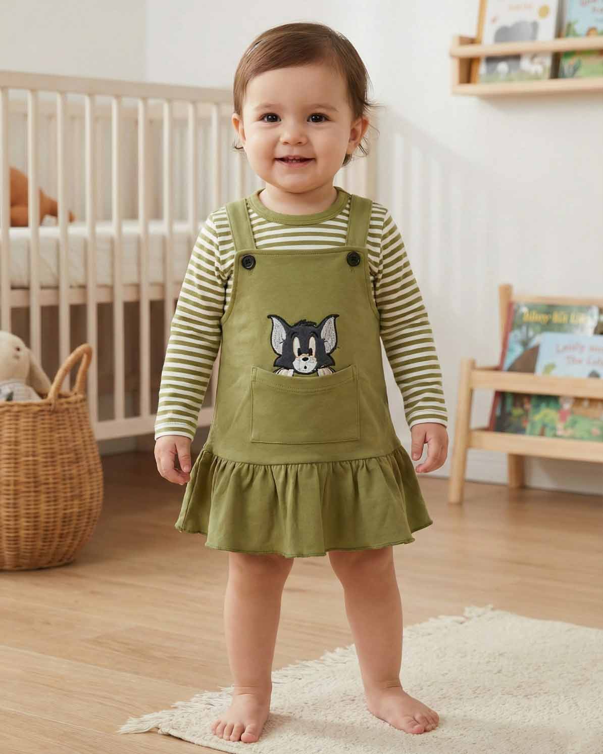 Baby Girl Western Style Frock Dress - 100% Combed Cotton with Belt - Casual Dress for Infants & Toddlers