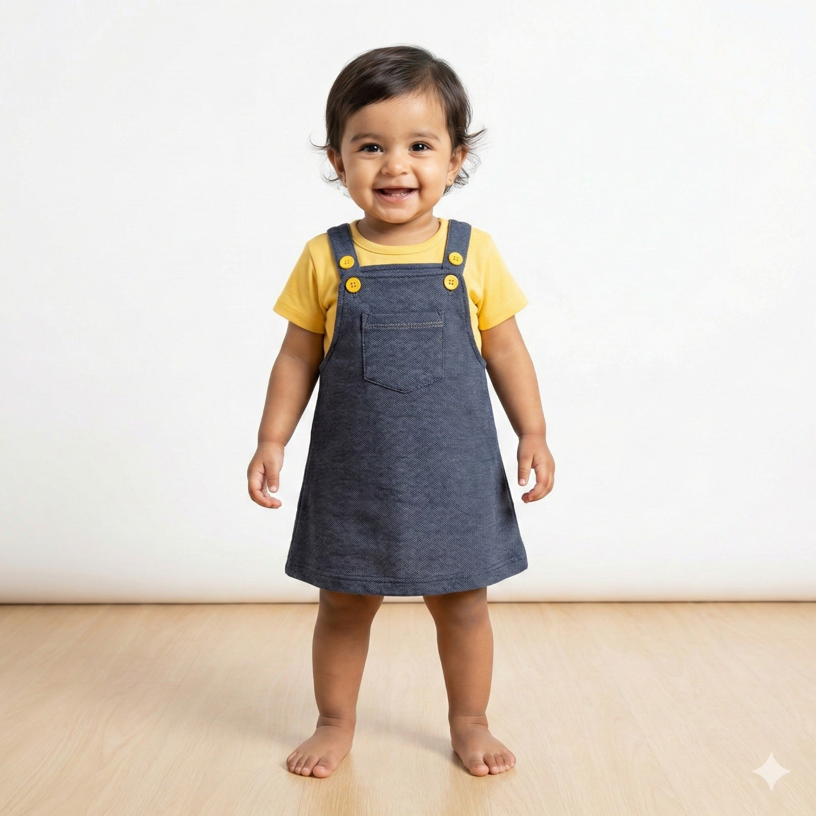 Baby Girl Denim Frock Dress - 100% Combed Cotton Western Style with Belt - Casual Dress for Infants & Toddlers