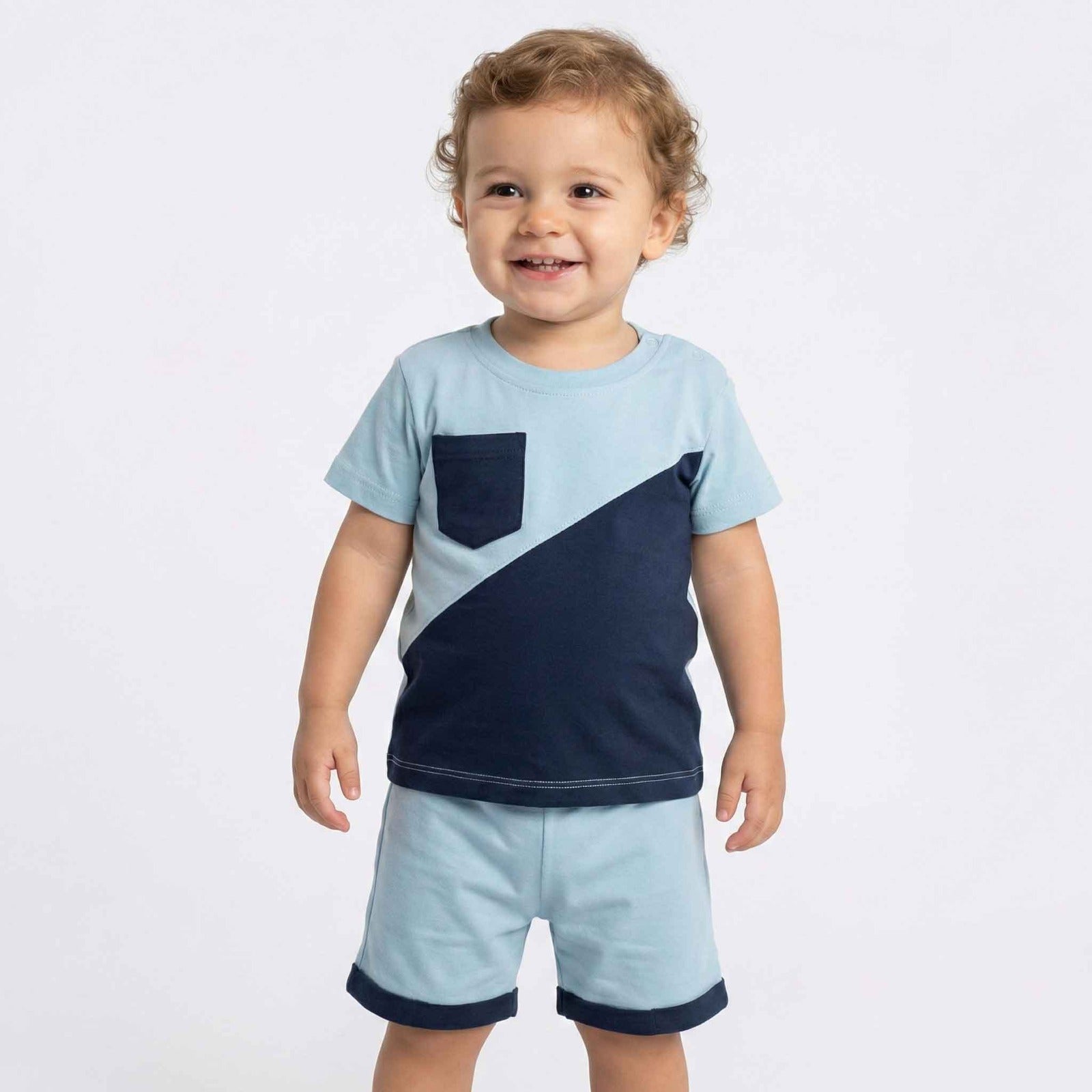 JASON-Baby Boy Cotton Shirt and Shorts Set with Embroidery 100%COTTON FABRIC