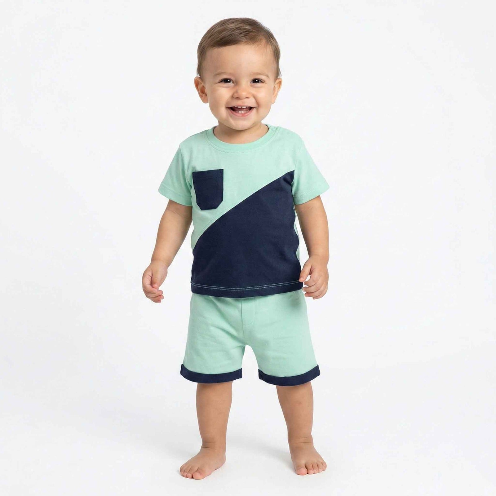 JASON-Baby Boy Cotton Shirt and Shorts Set with Embroidery 100%COTTON FABRIC