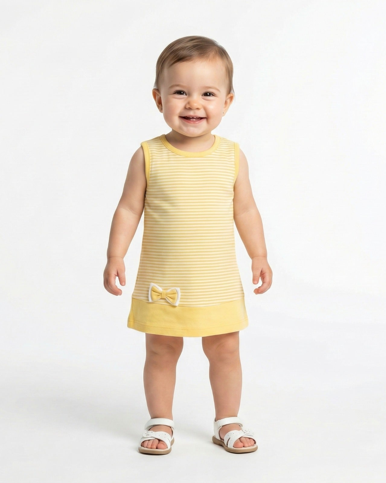 Baby Girl A-Line Dress with Bow - 100% Combed Cotton - Sleeveless Knee-Length Dress for Infants & Toddlers