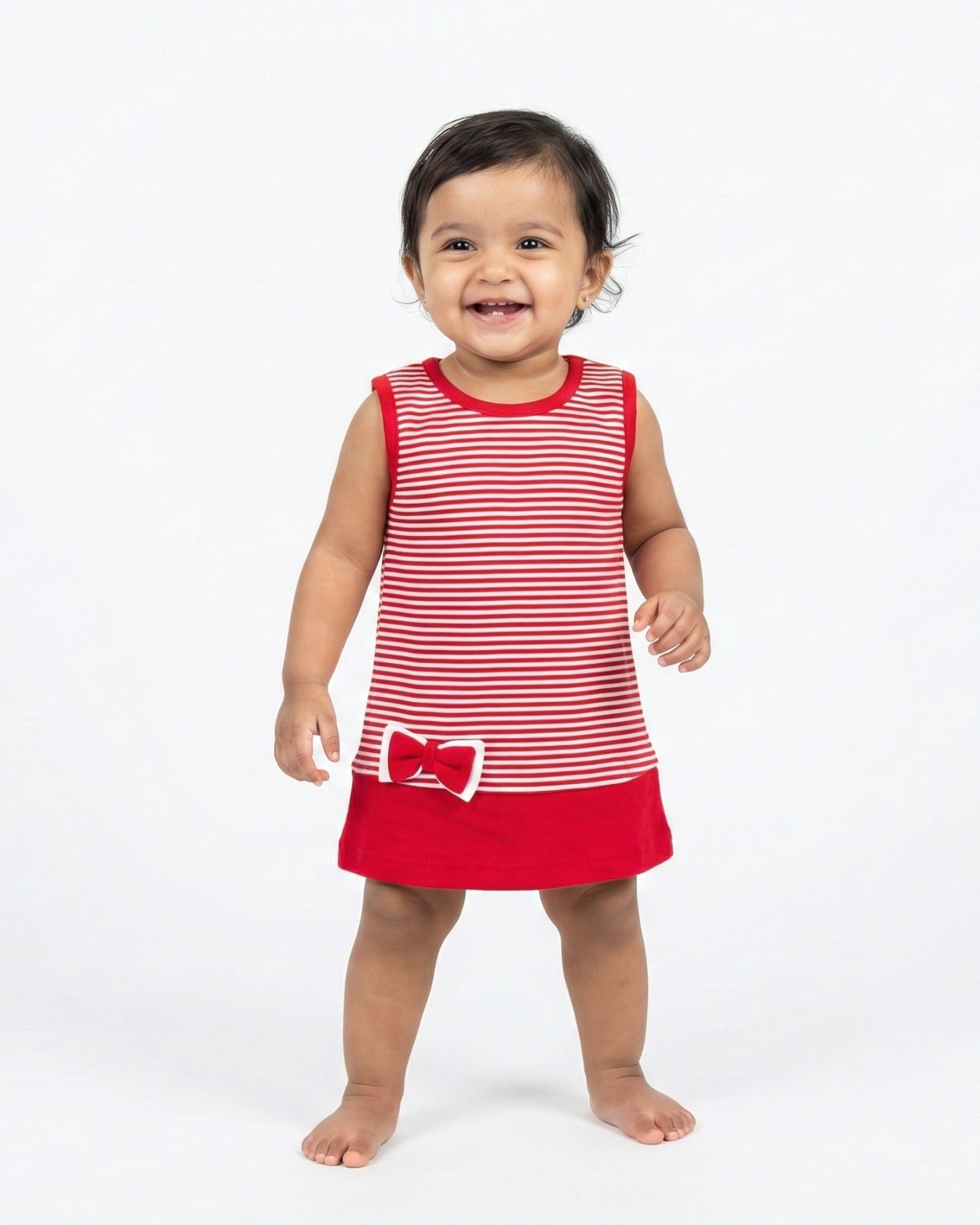 Baby Girl A-Line Dress with Bow - 100% Combed Cotton - Sleeveless Knee-Length Dress for Infants & Toddlers